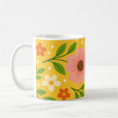 ピンク、クリーム、オレンジの花と緑の葉 コーヒーマグカップ (左)