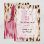 ピンク クリーム ゴールドカウガールカウハイド 21歳の誕生日 招待状 (正面/裏面)