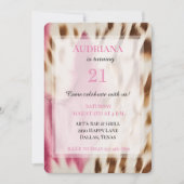 ピンク クリーム ゴールドカウガールカウハイド 21歳の誕生日 招待状 (正面)
