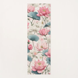 ピンク、クリーム、ソフトグリーンのロマンチックなロータス ヨガマット