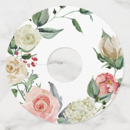 ピンク&クリーム ヴィンテージ 水彩 フラワー ワイングラスタグ