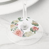 ピンク＆クリーム ヴィンテージ 水彩 フラワー ワイングラスタグ (クローズアップ)