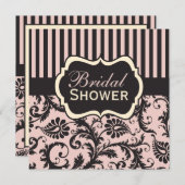 ピンク、クリーム、灰色のダマスク織のブライダルシャワーの招待状 招待状 (正面/裏面)