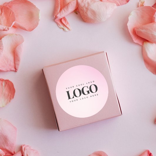 ピンク グラデーション & カスタム ビジネス レクタングル ロゴ ラウンドシール