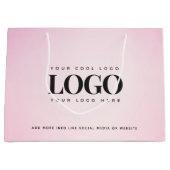 ピンク グラデーション カスタム 会社ロゴ追加 ビジネス ロゴ ラージペーパーバッグ (正面)