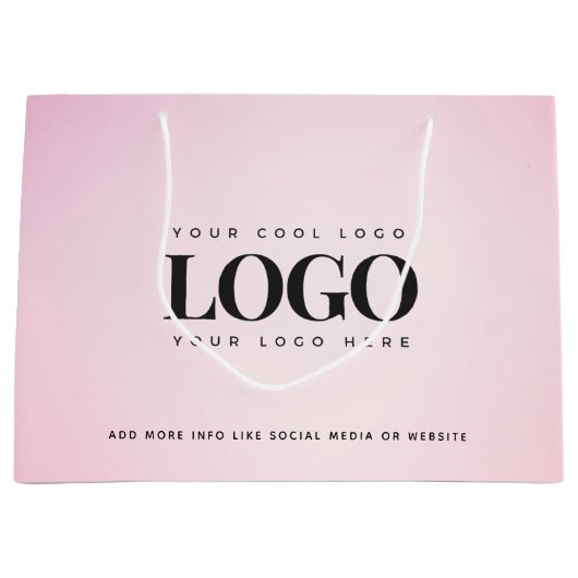 ピンク グラデーション カスタム 会社ロゴ追加 ビジネス ロゴ ラージペーパーバッグ (正面)