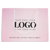 ピンク グラデーション カスタム 追加 会社 ビジネス ロゴ ラージペーパーバッグ (正面)