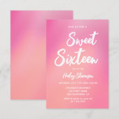 ピンク グラデーション モダン おしゃれ スイート16 誕生日 招待状 (正面/裏面)