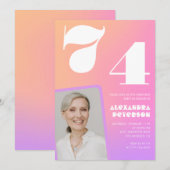 ピンク グラデーション レトロ フォト 74歳の誕生日 招待状 (正面/裏面)