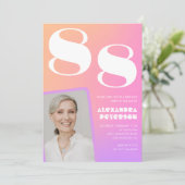 ピンク グラデーション レトロ フォト 88歳の誕生日 招待状 (スタンド正面)