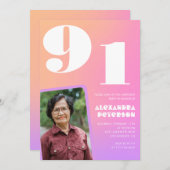 ピンク グラデーション レトロ フォト 91歳の誕生日 招待状 (正面/裏面)