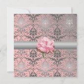 ピンク グランジ ダマスク インビテーション (裏面)