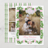 ピンク グランドミレニアル フォト クリスマス カード (正面/裏面)