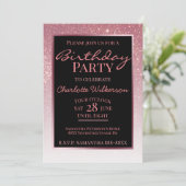 ピンク グリッター ガーリー ゴージャスな誕生日パーティー 招待状 (スタンド正面)