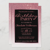 ピンク グリッター ガーリー ゴージャスな誕生日パーティー 招待状 (正面/裏面)