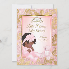 ピンク グリッター ゴールド ベイビー シャワー クマ エスニック 招待状