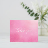 ピンク グリッター シャイマー スクリプト ビジネス サンキューカード (スタンド正面)