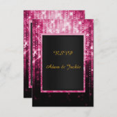 ピンク グリッター スパークル エレガント クラシック RSVP 招待状 (正面/裏面)
