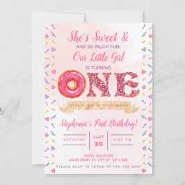 ピンク、グリッター、ドーナツ誕生日 招待状