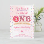 ピンク、グリッター、ドーナツ誕生日 招待状 (スタンド正面)