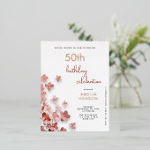 ピンク グリッター フラワー 花柄 50歳の誕生日 箔招待状ポストカード (立ち正面)