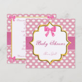 ピンク グリッター ポルカドット ベビーシャワー 招待状 (正面/裏面)