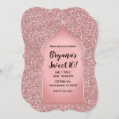ピンク グリッター ローズゴールド グラムチック バースデーパーティー 招待状 (正面/裏面)