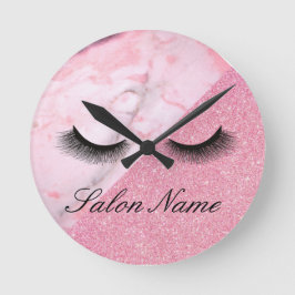ピンク、グリッター、大理石、スタイリスト、サロン ラウンド壁時計