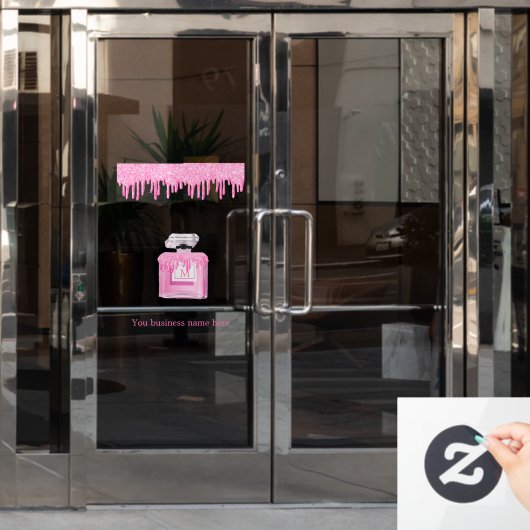 ピンク グリッター 香水 ビジネス モノグラム ウィンドウサイン (オフィスドア)