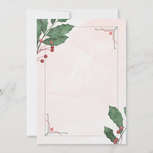 ピンク&グリーンウォーターカラークリスマスイブディナーパーティー 招待状 (裏面)