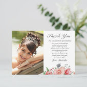 ピンク&グリーンエレガントフローラフォトキンセアニラ サンキューカード (スタンド正面)