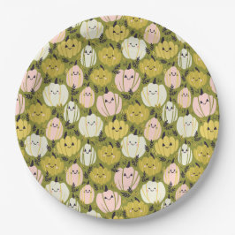 ピンク&グリーンカボチャ ペーパープレート