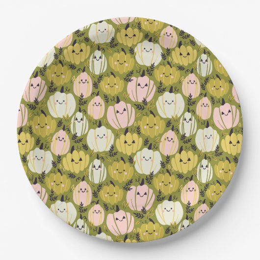 ピンク&グリーンカボチャ ペーパープレート (正面)