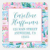 ピンク&グリーンクリスマスジンジャーブレッド差出人住所 スクエアシール (正面)