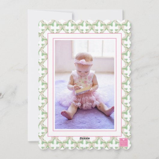 ピンク&グリーンクリスマスバタフライボウ写真 シーズンカード (裏面)