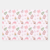 ピンク&グリーンクリスマスホリデーラッピング紙 ラッピングペーパーシート (正面)