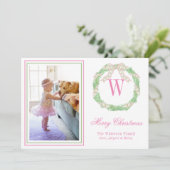 ピンク&グリーンクリスマスボウリースモノグラム写真 シーズンカード (スタンド正面)