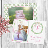 ピンク&グリーンクリスマスボウリースモノグラム写真 シーズンカード