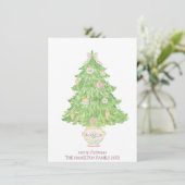 ピンク&グリーンコケットのバウ名門私立校風のクリスマス シーズンカード (スタンド正面)