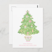 ピンク&グリーンコケットのバウ名門私立校風のクリスマス ポストカード (正面/裏面)