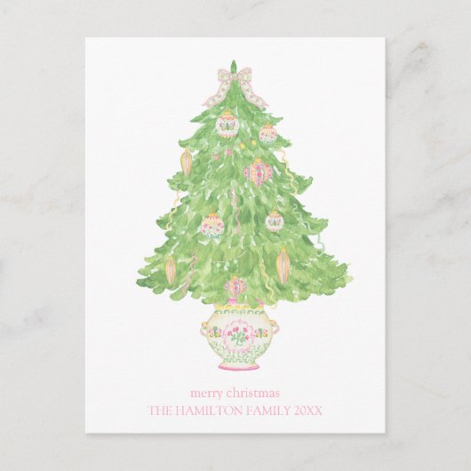 ピンク&グリーンコケットのバウ名門私立校風のクリスマス ポストカード (正面)