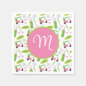 ピンク&グリーンゴルパーソナライズされたフモノグラムの スタンダードカクテルナプキン (正面)