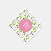 ピンク&グリーンゴルパーソナライズされたフモノグラムの スタンダードカクテルナプキン (角)