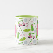 ピンク&グリーンゴルパーソナライズされたフモノグラムの ツートーンマグカップ (中央)