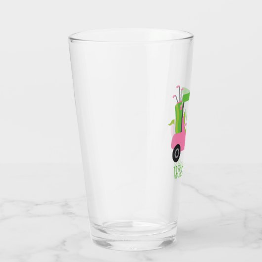 ピンク&グリーンゴルフカートパーソナライズされたガラスタンプラー タンブラーグラス (右)