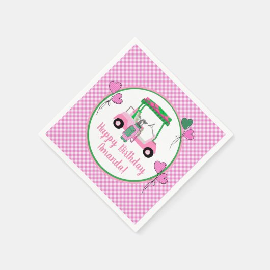 ピンク&グリーンゴルフテーマパーソナライズされたパーティー スタンダードカクテルナプキン (角)