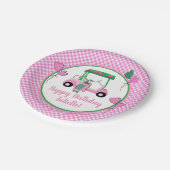 ピンク&グリーンゴルフテーマパーソナライズされたパーティー ペーパープレート (アングル)