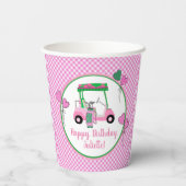 ピンク&グリーンゴルフテーマパーソナライズされたパーティー 紙コップ (裏面)