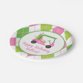 ピンク&グリーンゴルフパーソナライズされたパーティープレート ペーパープレート (アングル)