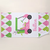 ピンク&グリーンゴルフパーソナライズされたビーチタオル ビーチタオル (正面)